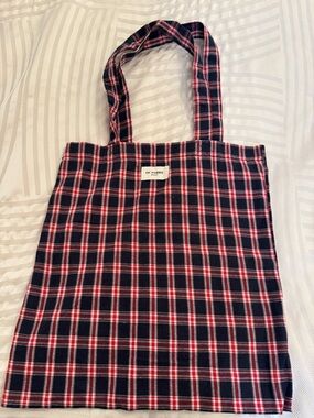 Octobre Navy Red Plaid Tote Bag